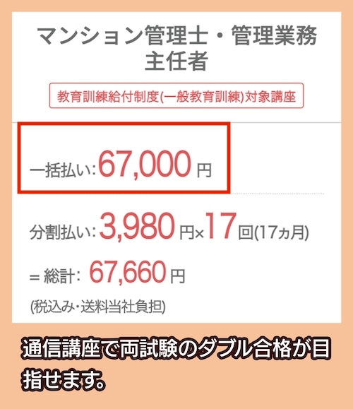 ユーキャンのマンション管理士・管理業務主任者講座の料金相場