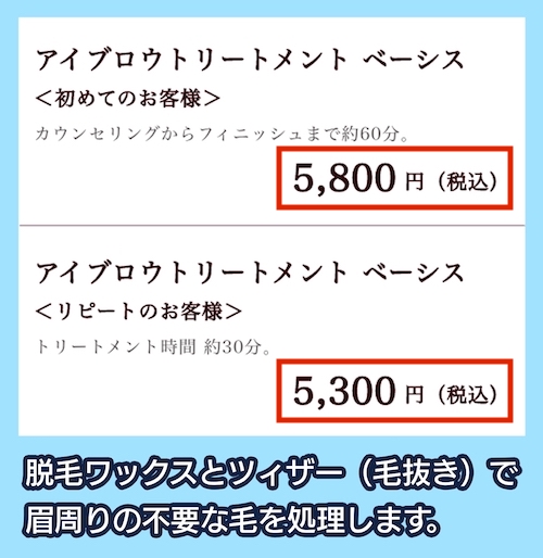 アナスタシア ミアレのアイブロウの料金相場