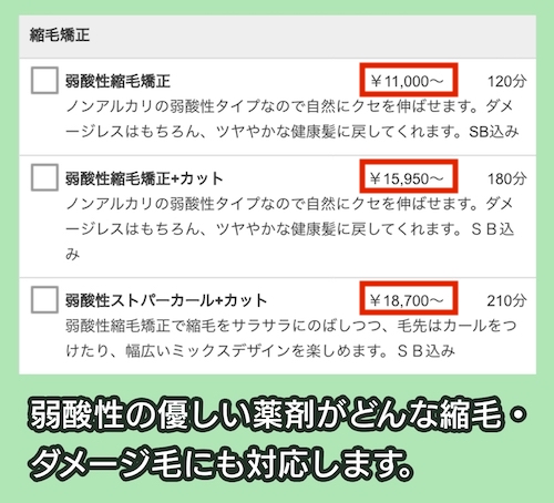 髪質改善と縮毛矯正の専門店 サンティエの料金相場