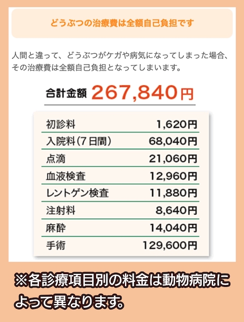 アニコム損害保険株式会社の治療費の一例