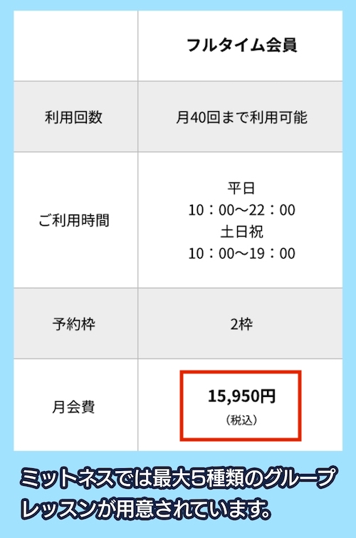 ミットネスの料金相場