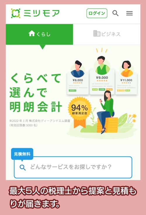 ミツモアの税理士紹介サービス料金相場