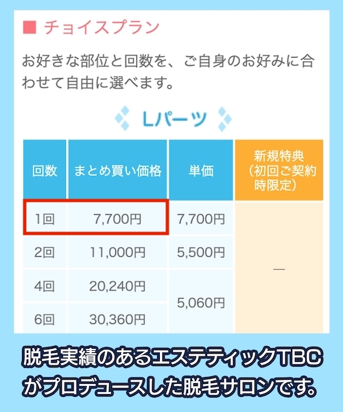 エピレの都度払いの脱毛の料金