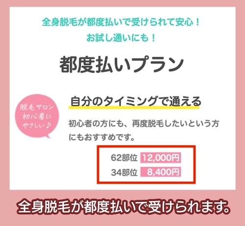 恋肌の都度払いの脱毛の料金