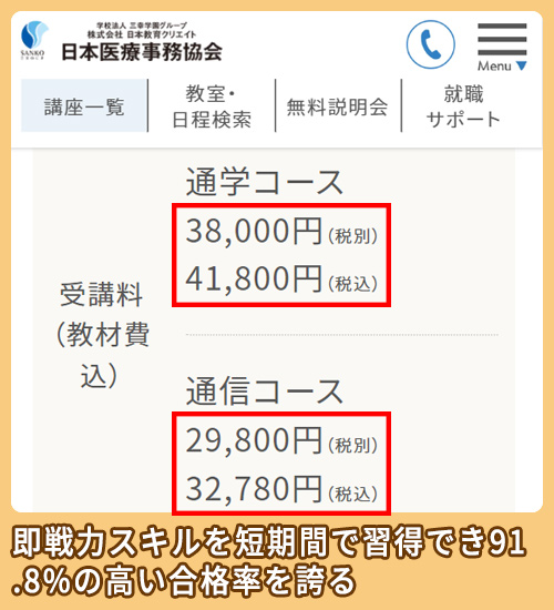 日本医療事務協会の調剤薬局事務講座の料金相場