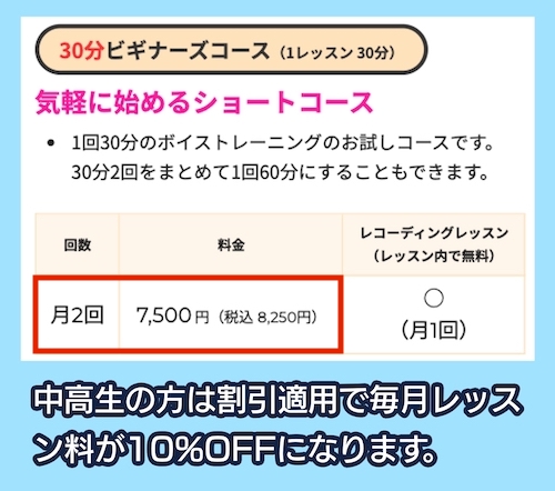 アバロンミュージックスクール「30分ビギナーコース」の料金