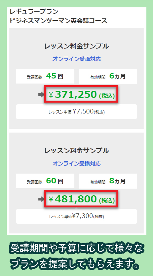 Gabaマンツーマン英会話の料金