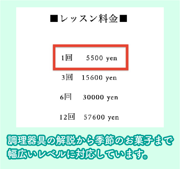 お菓子教室Claireの市場価格