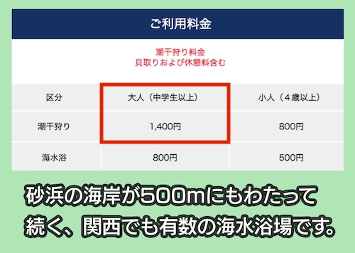 的形潮干狩場の潮干狩りの料金