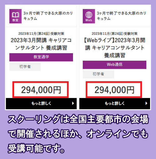 資格の大原のキャリアコンサルタント養成講座の料金