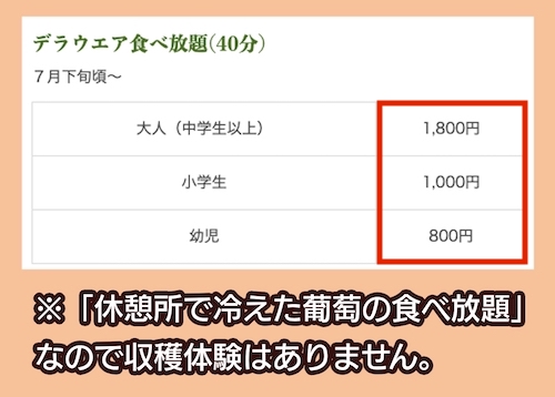 勝沼グレープガーデンの料金相場