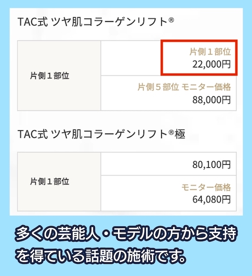 TAクリニックの糸リフトの料金