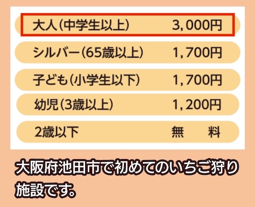 いけだのいちご狩り屋さんの料金相場