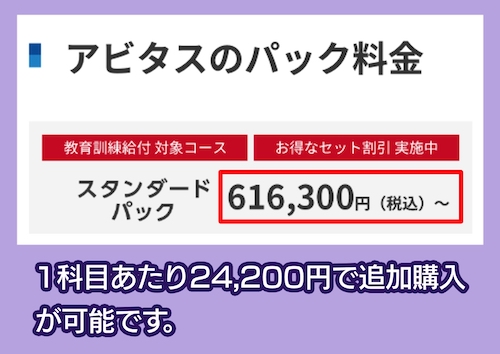 Abitusの料金のUSCPA講座の料金