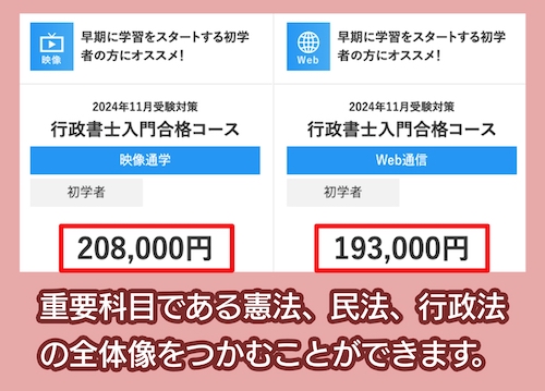 資格の大原の行政書士講座の料金相場