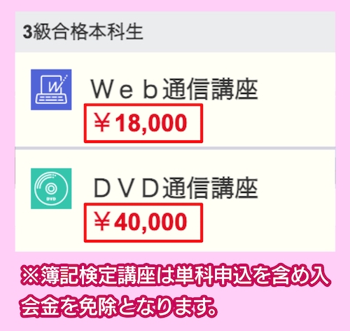 TACの3級合格本科生の料金相場