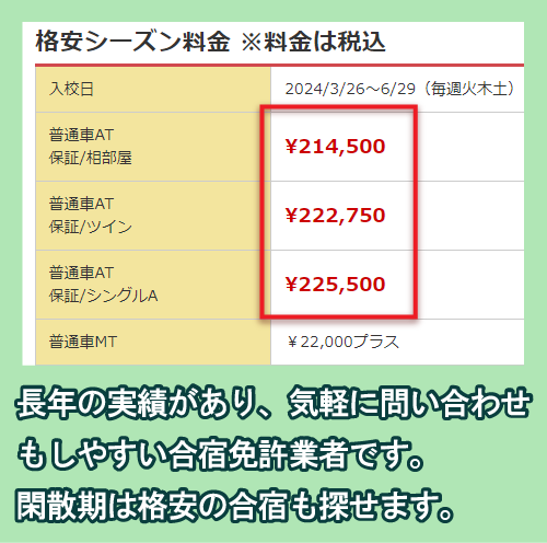 合宿免許ナビの自動車運転免許合宿の料金相場