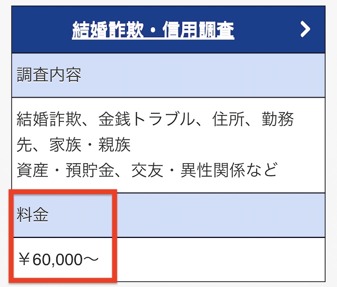 アーチネクスト総合探偵事務所の費用