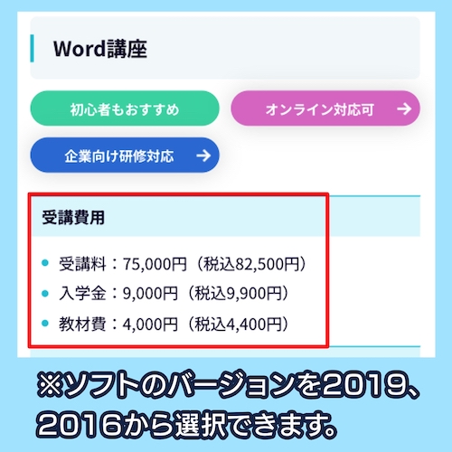 WinスクールのWord講座の料金