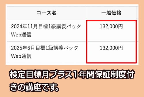 クレアールの1級講義パックの料金相場