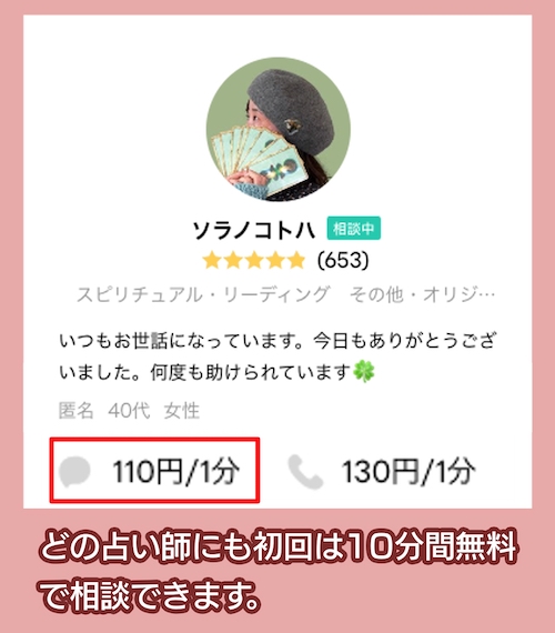 LINE占いのチャット占いの料金