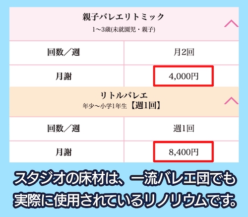 エンジェルアールバレエスクールの料金相場