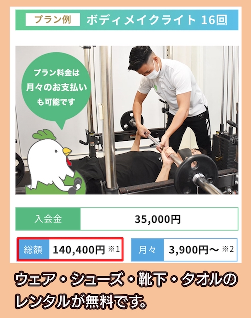 Chicken Gymの料金相場