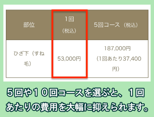 銀座肌クリニックのすね毛脱毛の料金