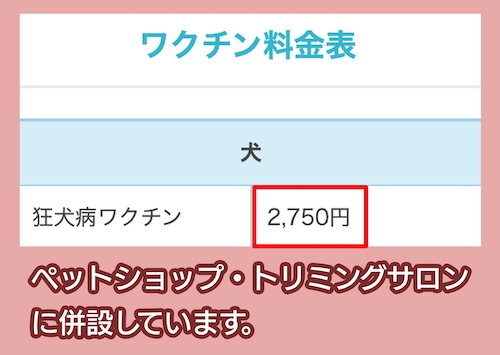 ペット予防医療センターの予防接種の合計料金