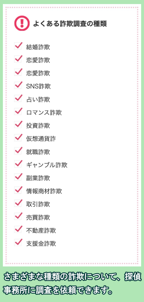 詐欺調査の種類