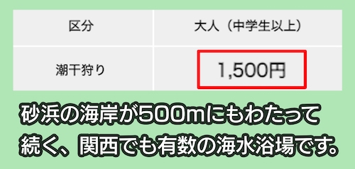 的形潮干狩場の潮干狩りの料金