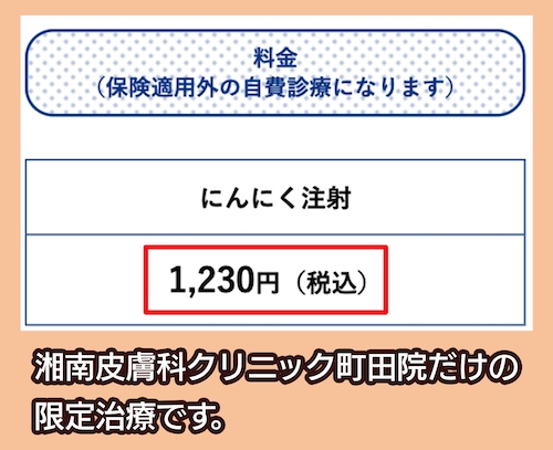 湘南皮膚科クリニック町田院「にんにく注射」の料金